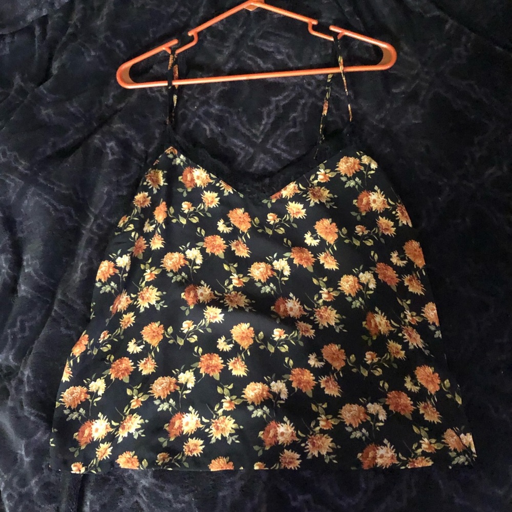 Black floral lace camisole tank